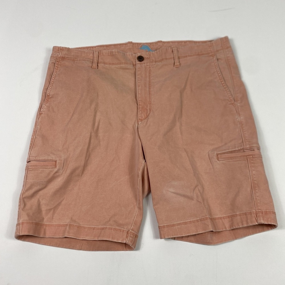 Tommy Bahama‎ Shorts Mens 38 Salmon Pink Stretch Side Zip Pockets Flat Front